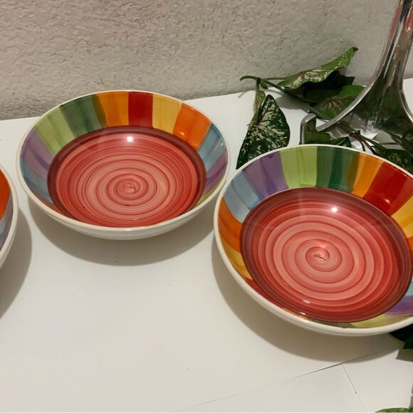 3 Beautiful Ceramic salad soup Bowl multicolor 7” geometrical G4 - Picture 3 of 8